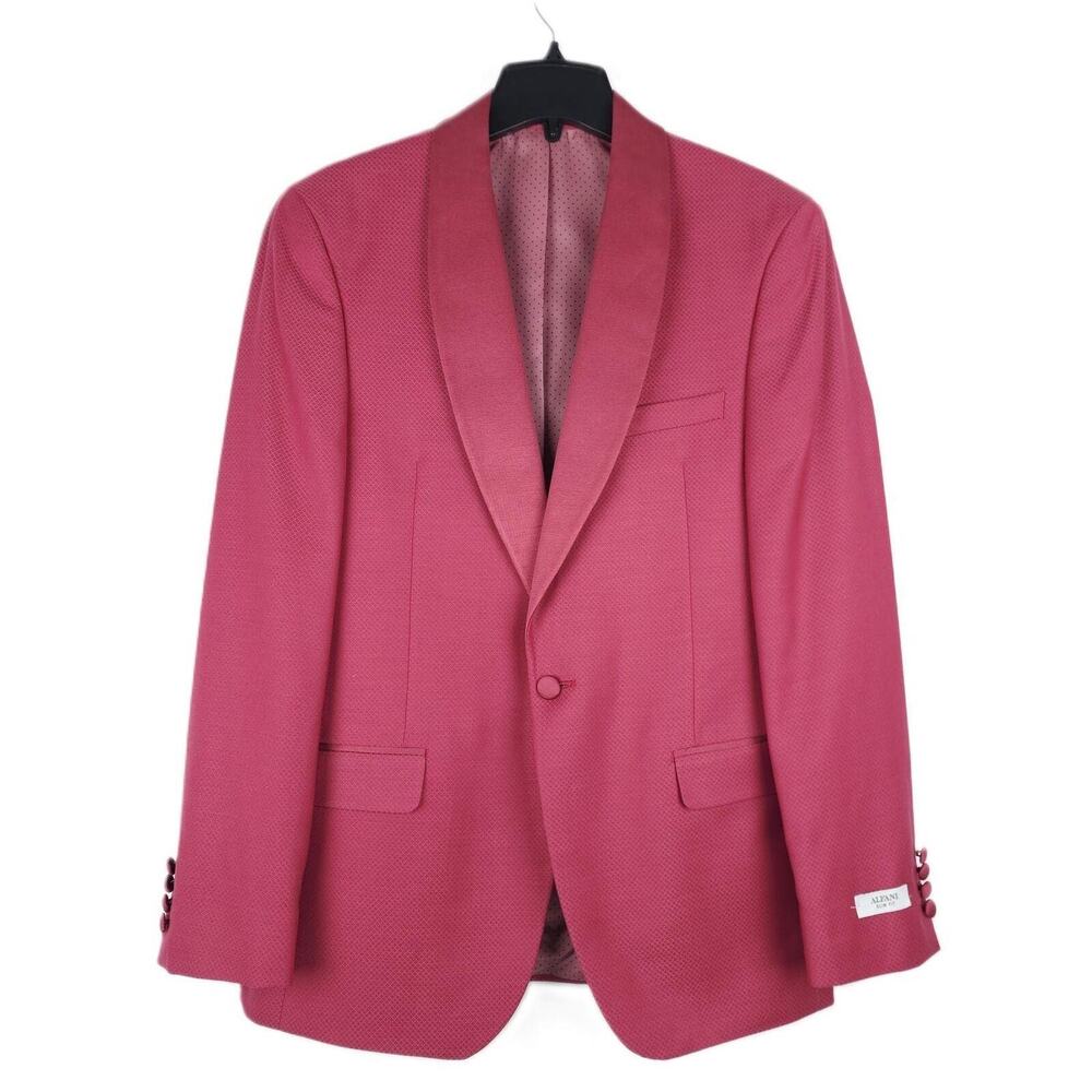Alfani Mens Slim Fit Tuxedo Jacket Blazer 36R Red Rose Stretch Diamond Grid NWT